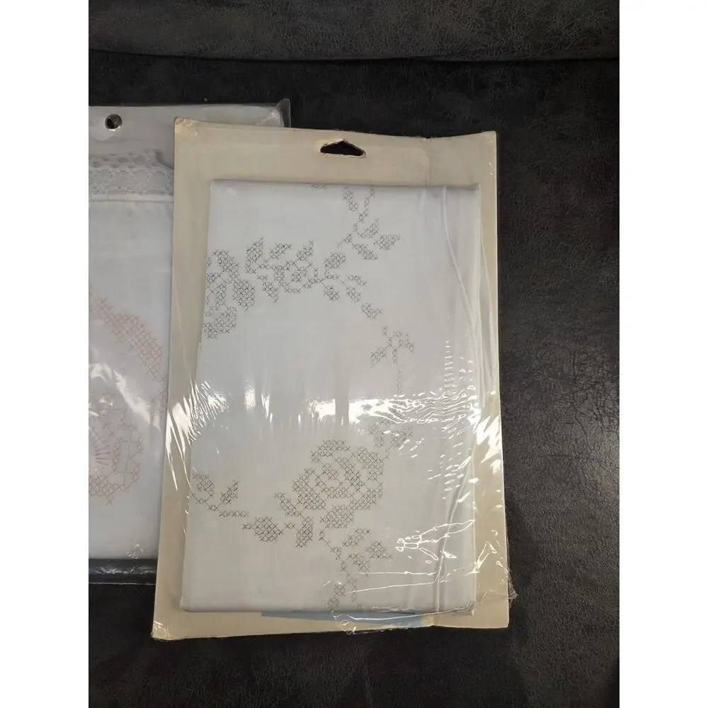 Vtg Stamped Pillowcase Kits Vogart Floral Scroll WonderArt Rose Circle NOS Set 2